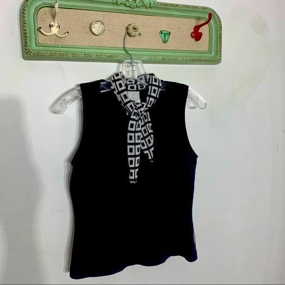 Vintage Versace jeans couture tank top attached mesh black white neck scarf XL - Picture 1 of 6